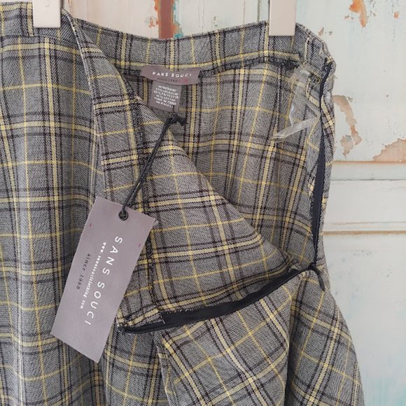 nwt SANS SOUCI cottage maxi plaid side ruffle skirt w zipper/size m/grey yellow - Picture 5 of 9
